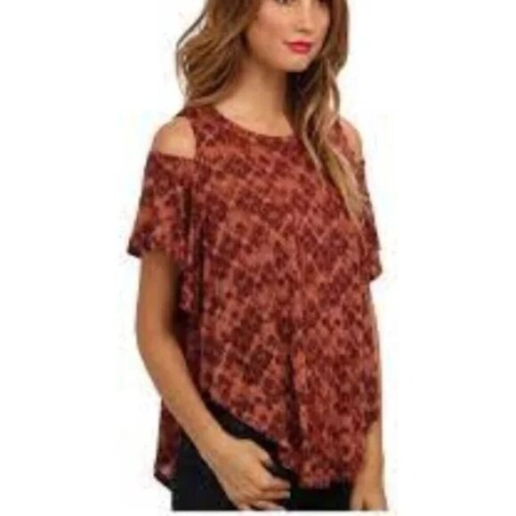 Free People Tops - Free People Bittersweet Orange Linen Cold Shoulder Top